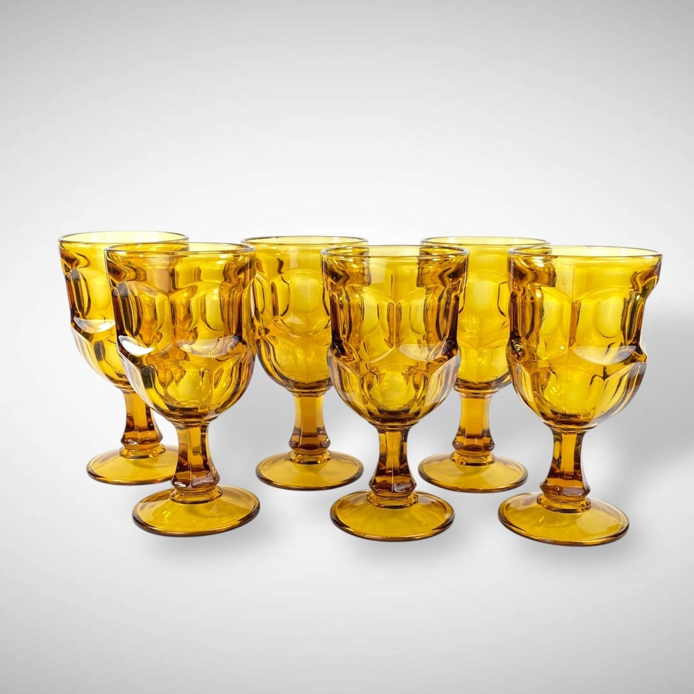 Amber Glass Water Goblets Set of 6 Libbey Ashburton 6 1/4" 1982 - Picture 9 of 10